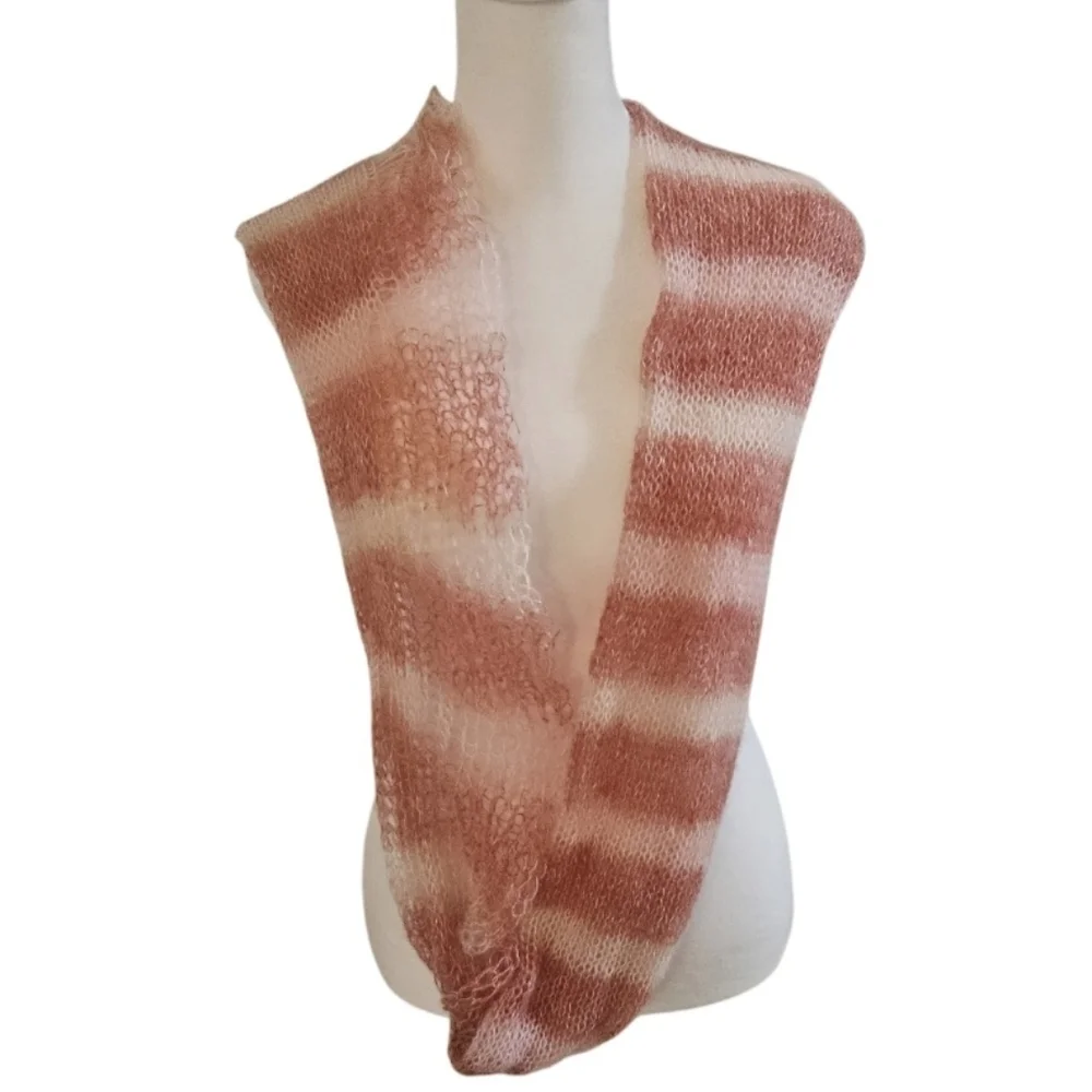 Hand Crafted Crochet Scarf Pink Striped Handmade Unique